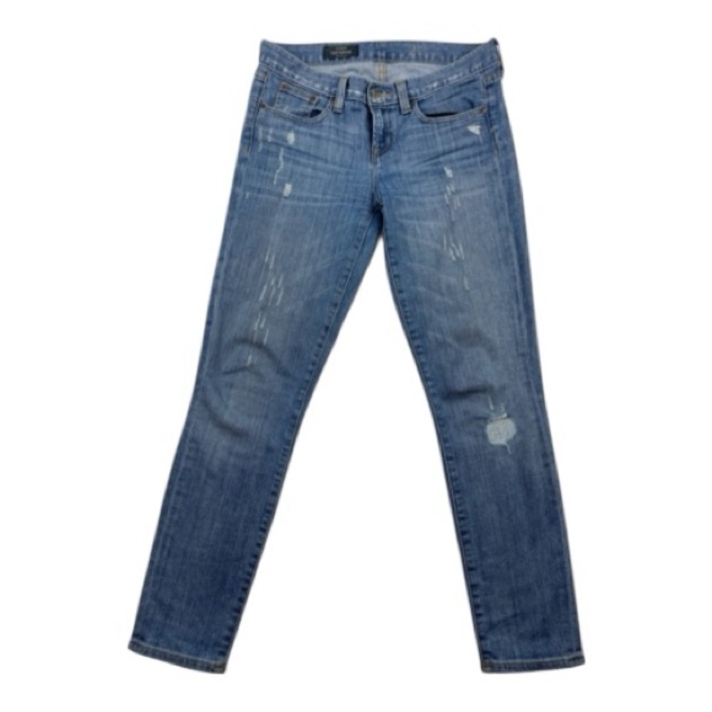 Toothpick in distressed cone denim. J crew Jeans